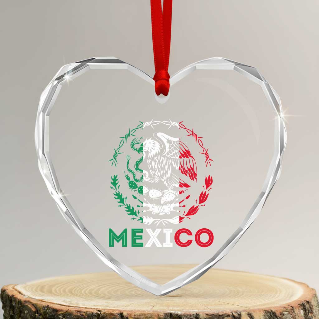 Mexico Coat of Arms Heart Crystal Glass Ornament Eagle Mexican Flag Mexico Heritage Roots - Wonder Print Shop