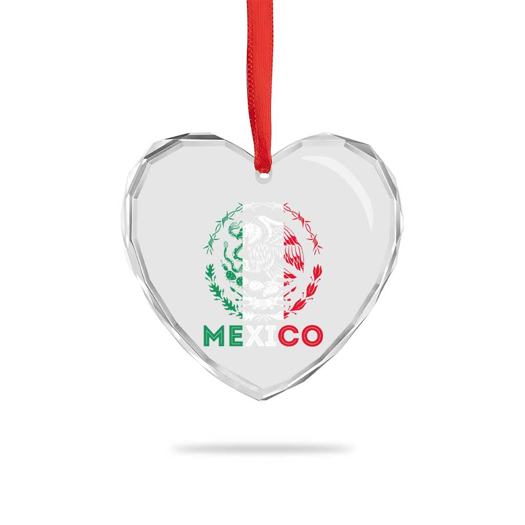 Mexico Coat of Arms Heart Crystal Glass Ornament Eagle Mexican Flag Mexico Heritage Roots - Wonder Print Shop