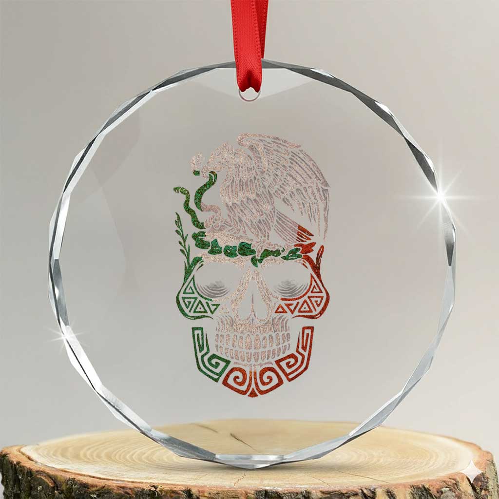 Mexico Coat of Arms Skull Crystal Glass Ornament Eagle Mexican Flag Mexico Heritage Roots - Wonder Print Shop