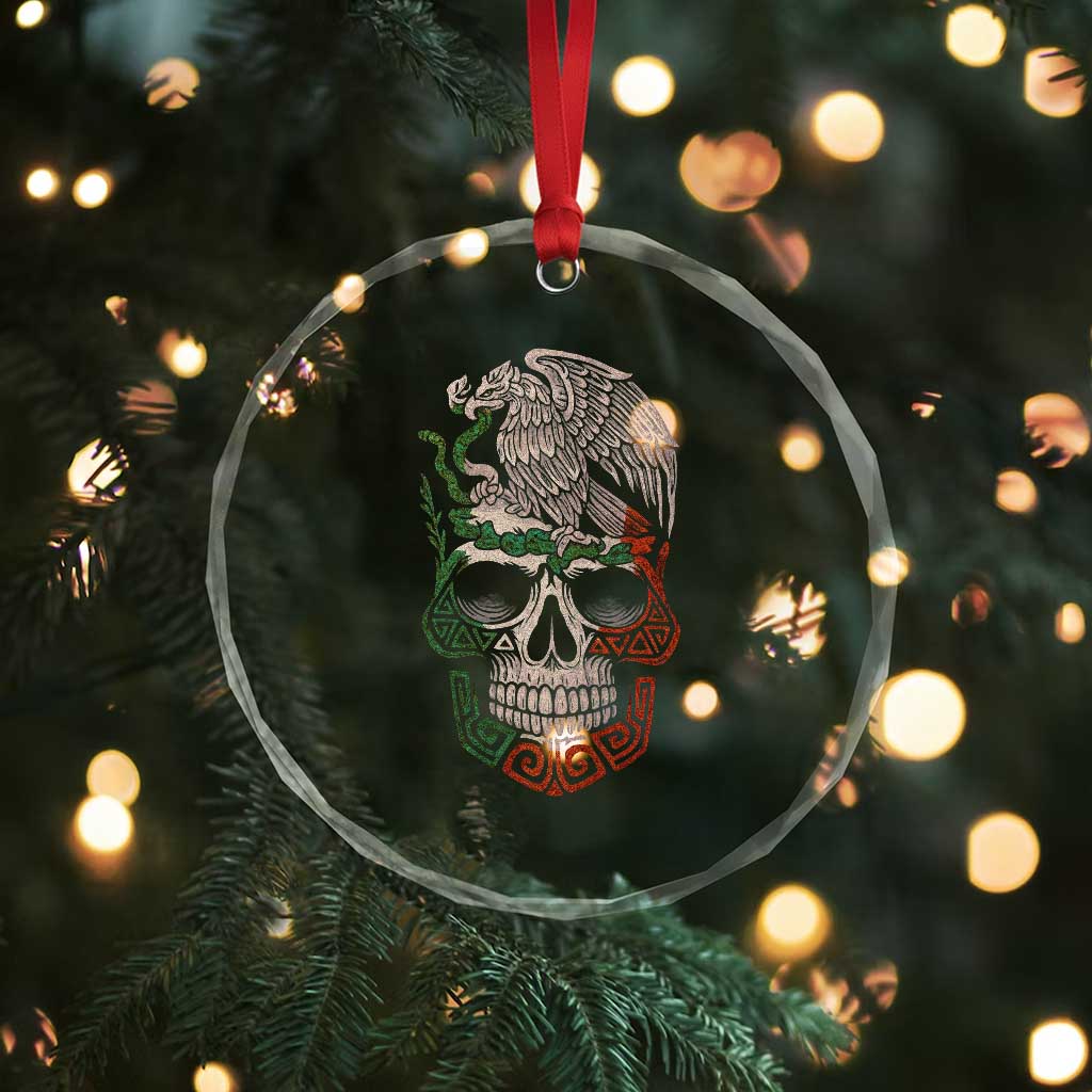 Mexico Coat of Arms Skull Crystal Glass Ornament Eagle Mexican Flag Mexico Heritage Roots - Wonder Print Shop