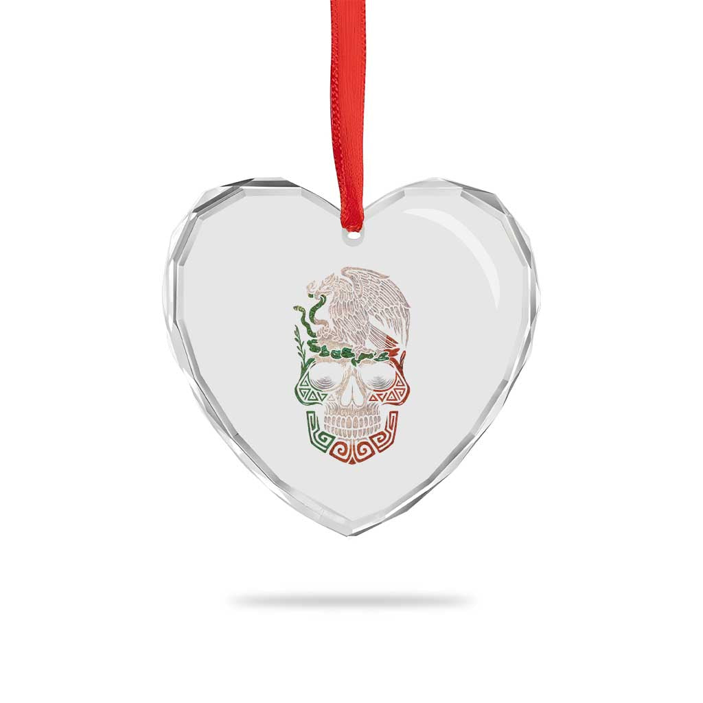 Mexico Coat of Arms Skull Heart Crystal Glass Ornament Eagle Mexican Flag Mexico Heritage Roots - Wonder Print Shop