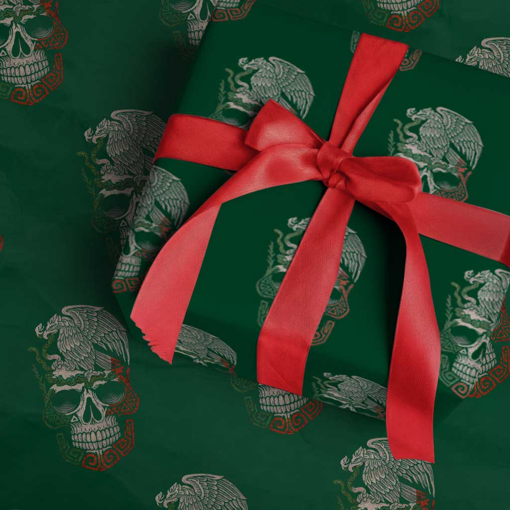 Mexico Coat of Arms Skull Wrapping Paper Roll Eagle Mexican Flag Mexico Heritage Roots - Wonder Print Shop