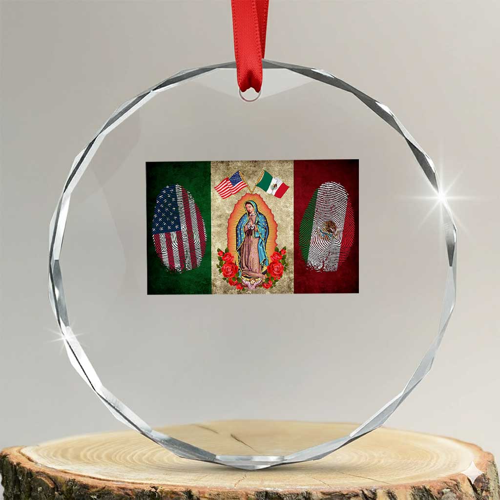 Mexico Flag Crystal Glass Ornament Virgin Mary Mexican American Patriotic Mexican Roots - Wonder Print Shop