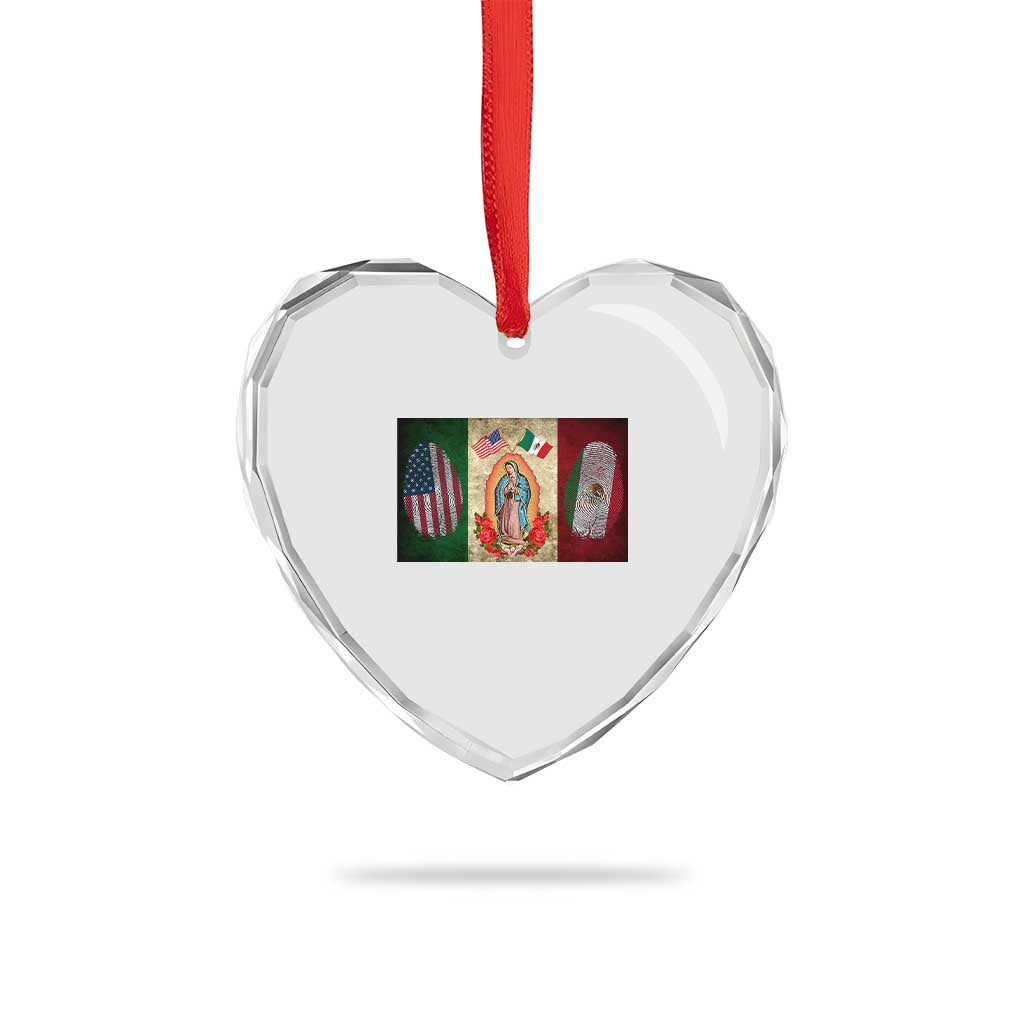 Mexico Flag Heart Crystal Glass Ornament Virgin Mary Mexican American Patriotic Mexican Roots - Wonder Print Shop
