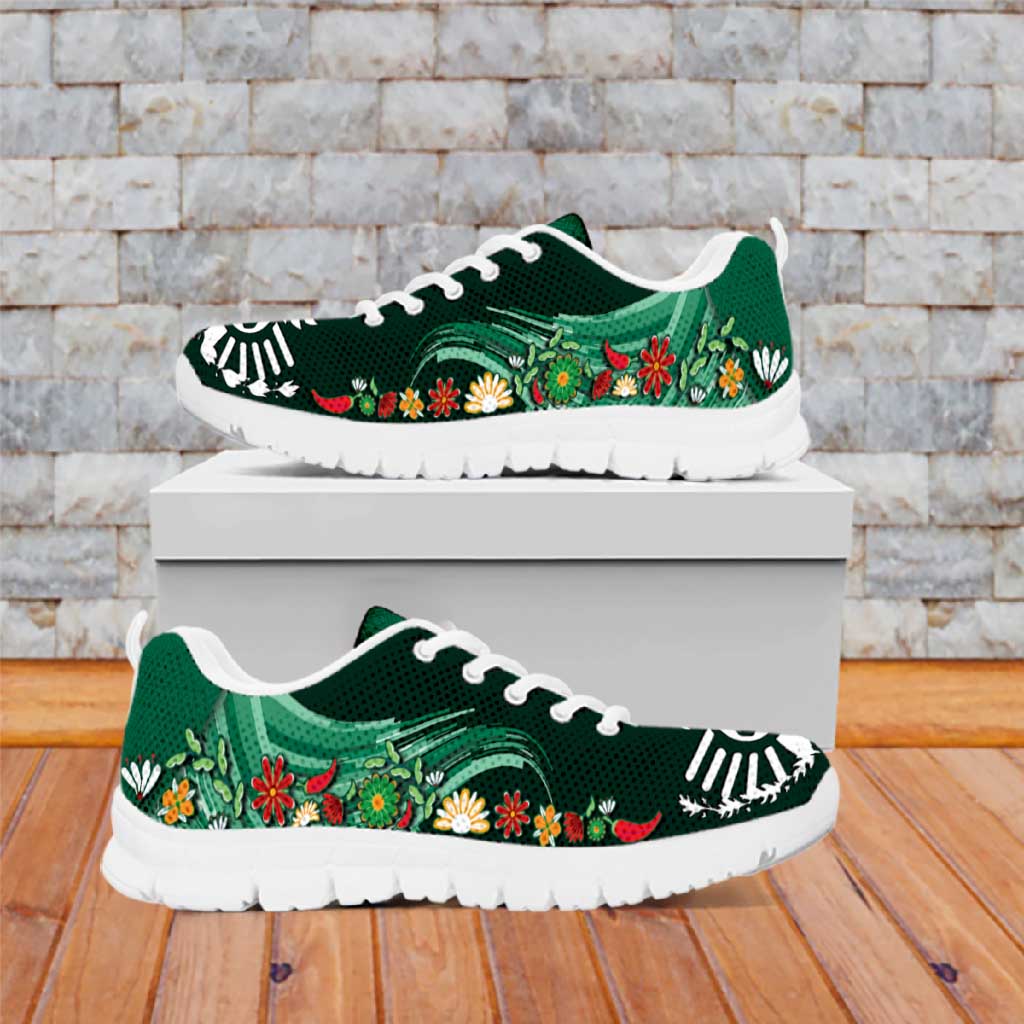 Mexico Football Sneakers Aztec Eagle With Mini Floral Patterns