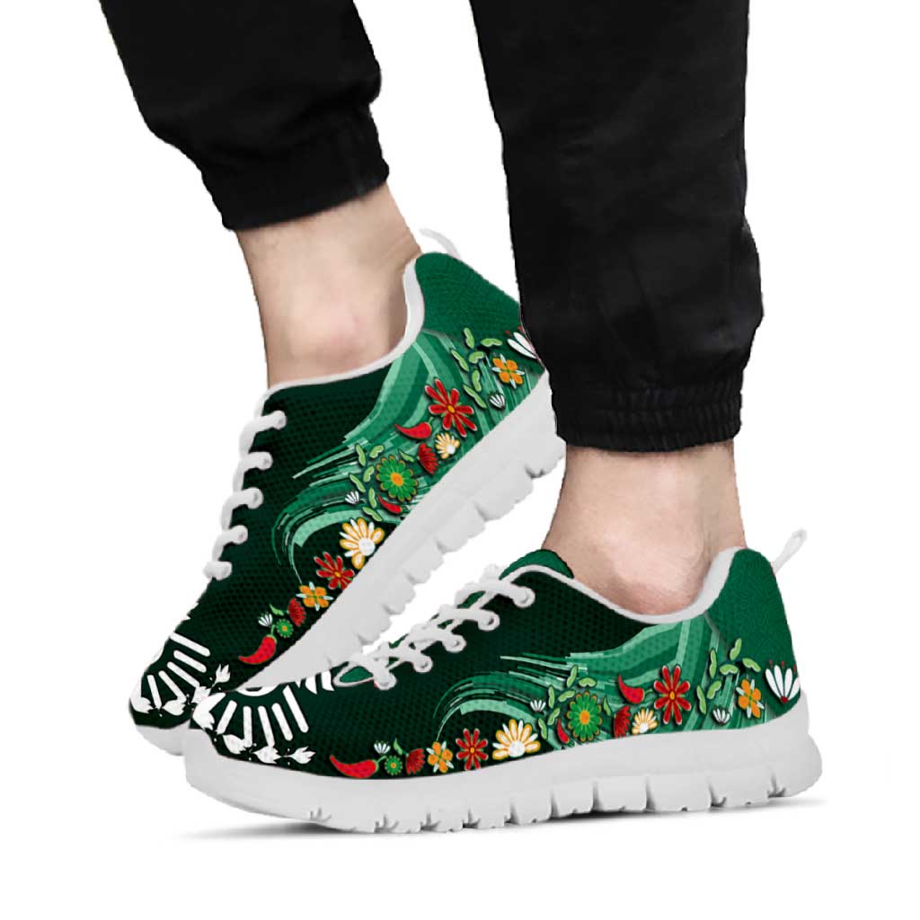 Mexico Football Sneakers Aztec Eagle With Mini Floral Patterns