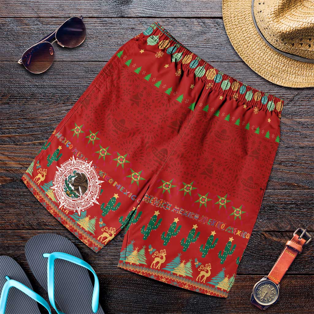 Mexico Merry Christmas Shorts for Men Mexican Cultural Emblem Xmas Style - Wonder Print Shop