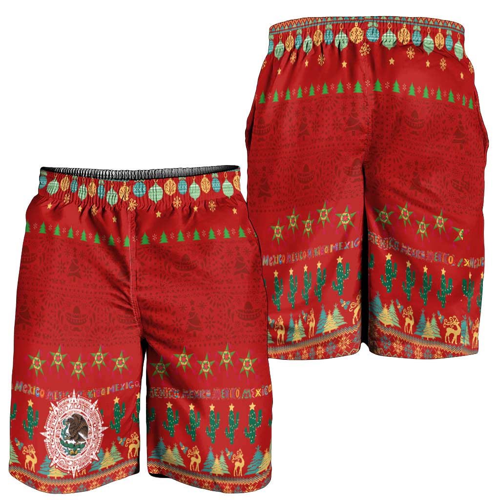 Mexico Merry Christmas Shorts for Men Mexican Cultural Emblem Xmas Style - Wonder Print Shop