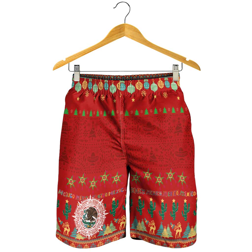Mexico Merry Christmas Shorts for Men Mexican Cultural Emblem Xmas Style - Wonder Print Shop