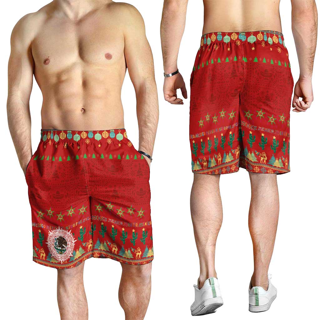 Mexico Merry Christmas Shorts for Men Mexican Cultural Emblem Xmas Style - Wonder Print Shop