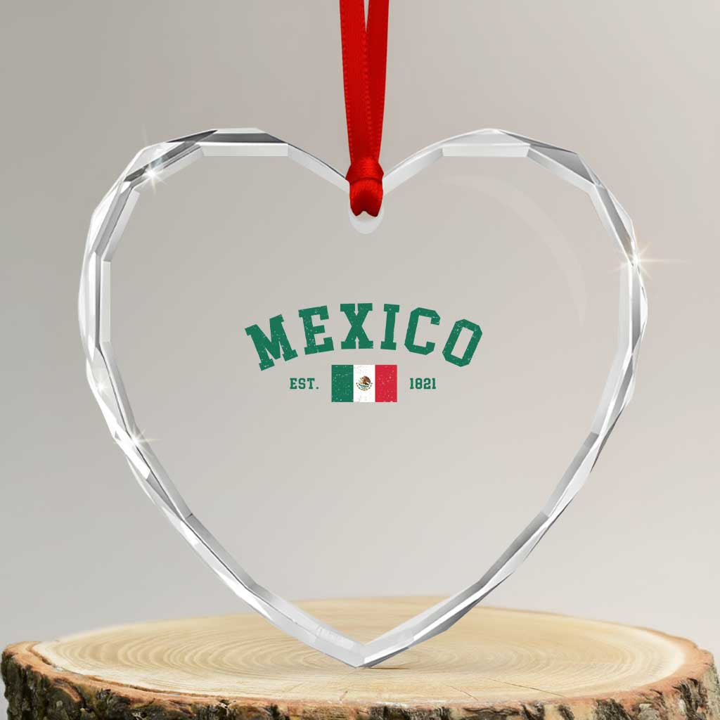Mexico Mexican Flag Vintage Pride Heart Crystal Glass Ornament