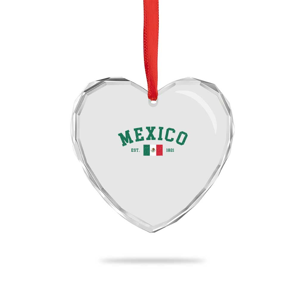 Mexico Mexican Flag Vintage Pride Heart Crystal Glass Ornament