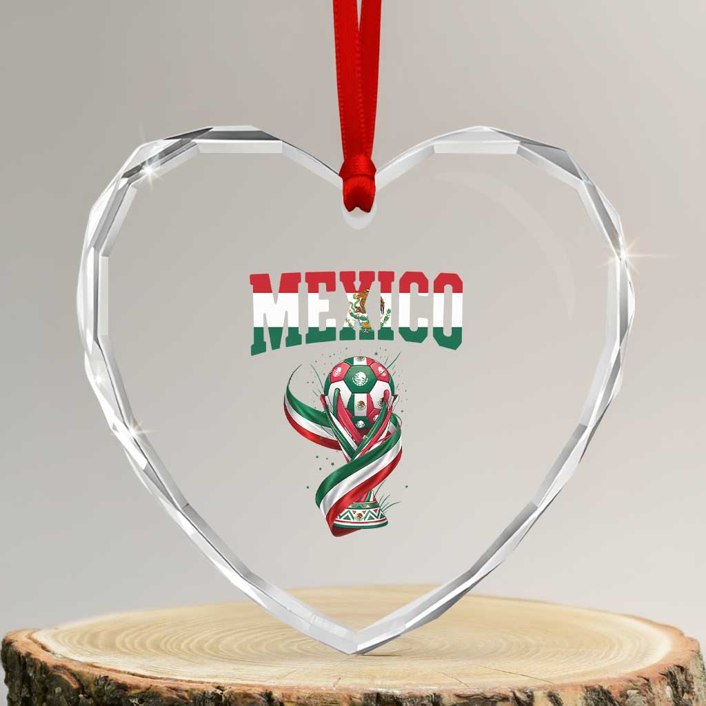 Mexico National Soccer Lover Heart Crystal Glass Ornament Proud Mexican Fan Gift