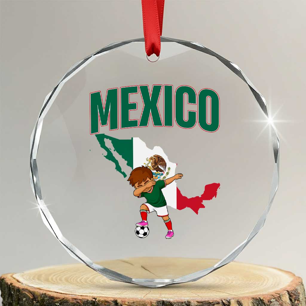Mexico Soccer Boy Dabbing Boy Mexican Flag Map Crystal Glass Ornament
