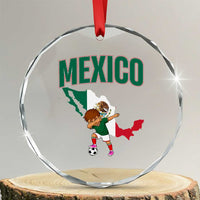 Mexico Soccer Boy Dabbing Boy Mexican Flag Map Crystal Glass Ornament
