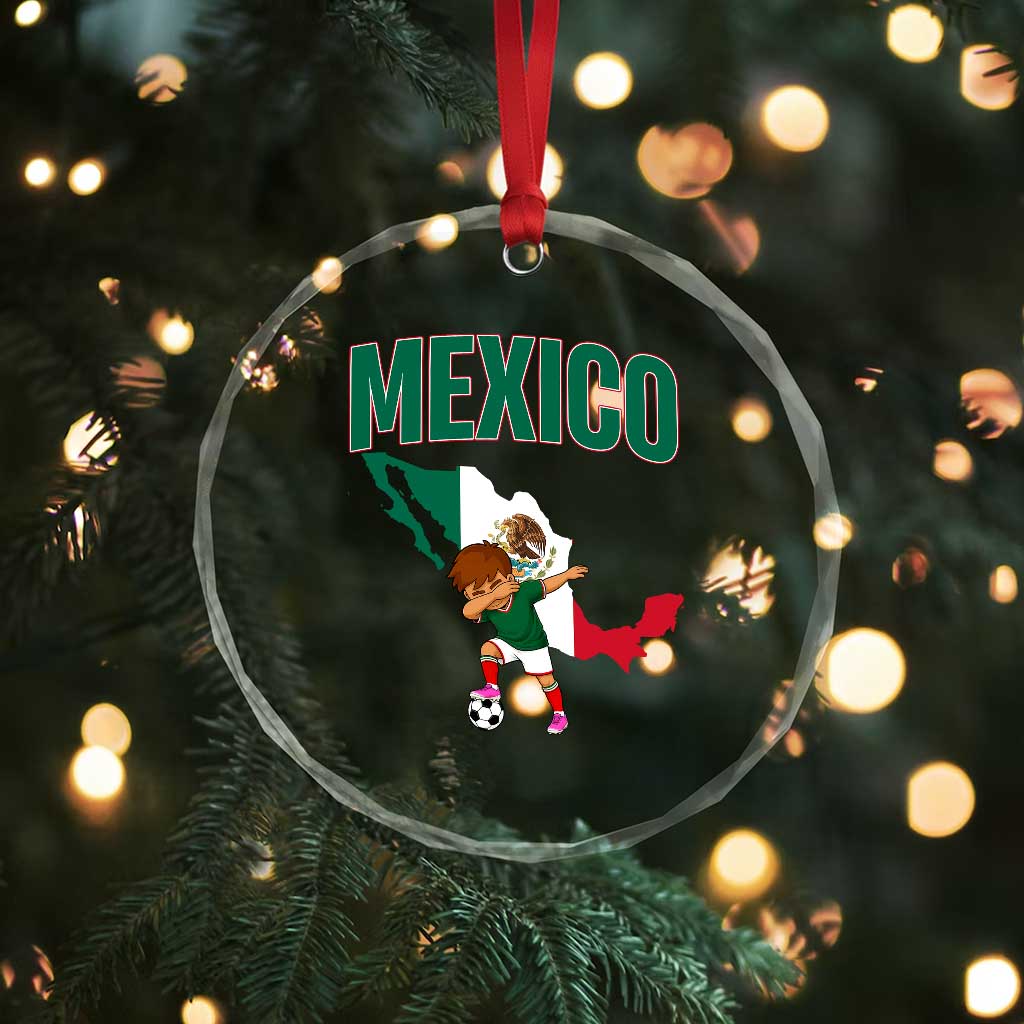Mexico Soccer Boy Dabbing Boy Mexican Flag Map Crystal Glass Ornament