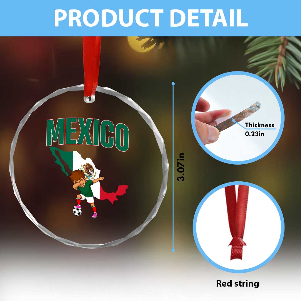 Mexico Soccer Boy Dabbing Boy Mexican Flag Map Crystal Glass Ornament