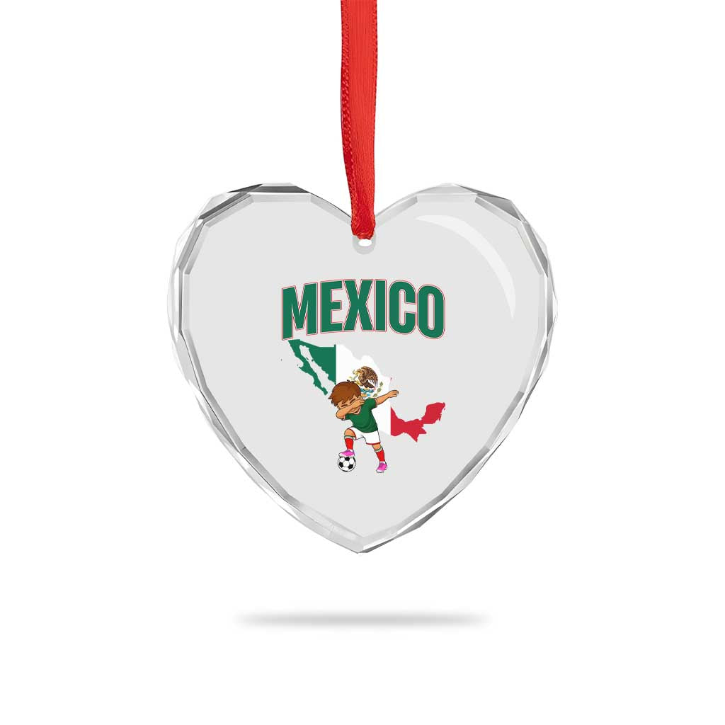 Mexico Soccer Boy Dabbing Boy Mexican Flag Map Heart Crystal Glass Ornament