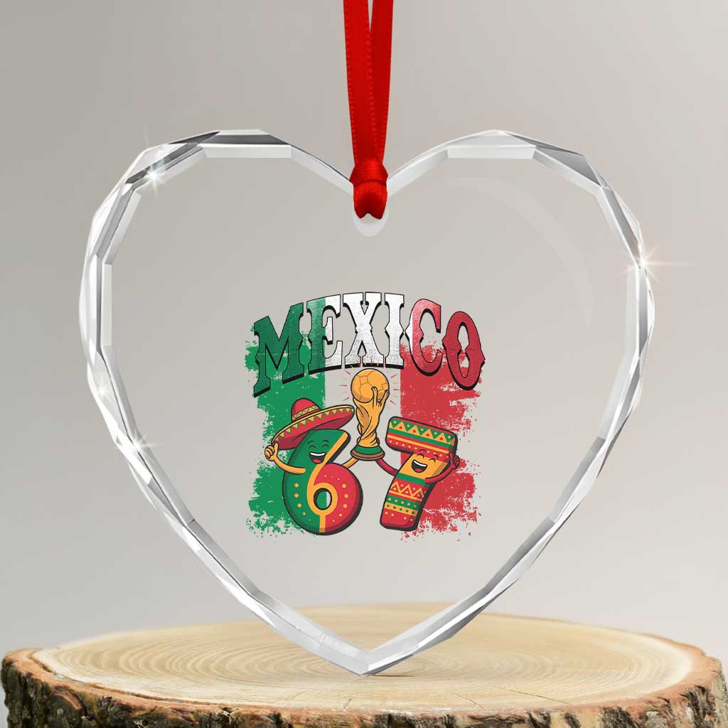 Mexico Soccer Fan Heart Crystal Glass Ornament Funny 67 Viral Gen Alpha Slang Gift