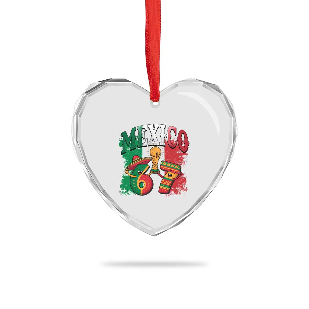 Mexico Soccer Fan Heart Crystal Glass Ornament Funny 67 Viral Gen Alpha Slang Gift