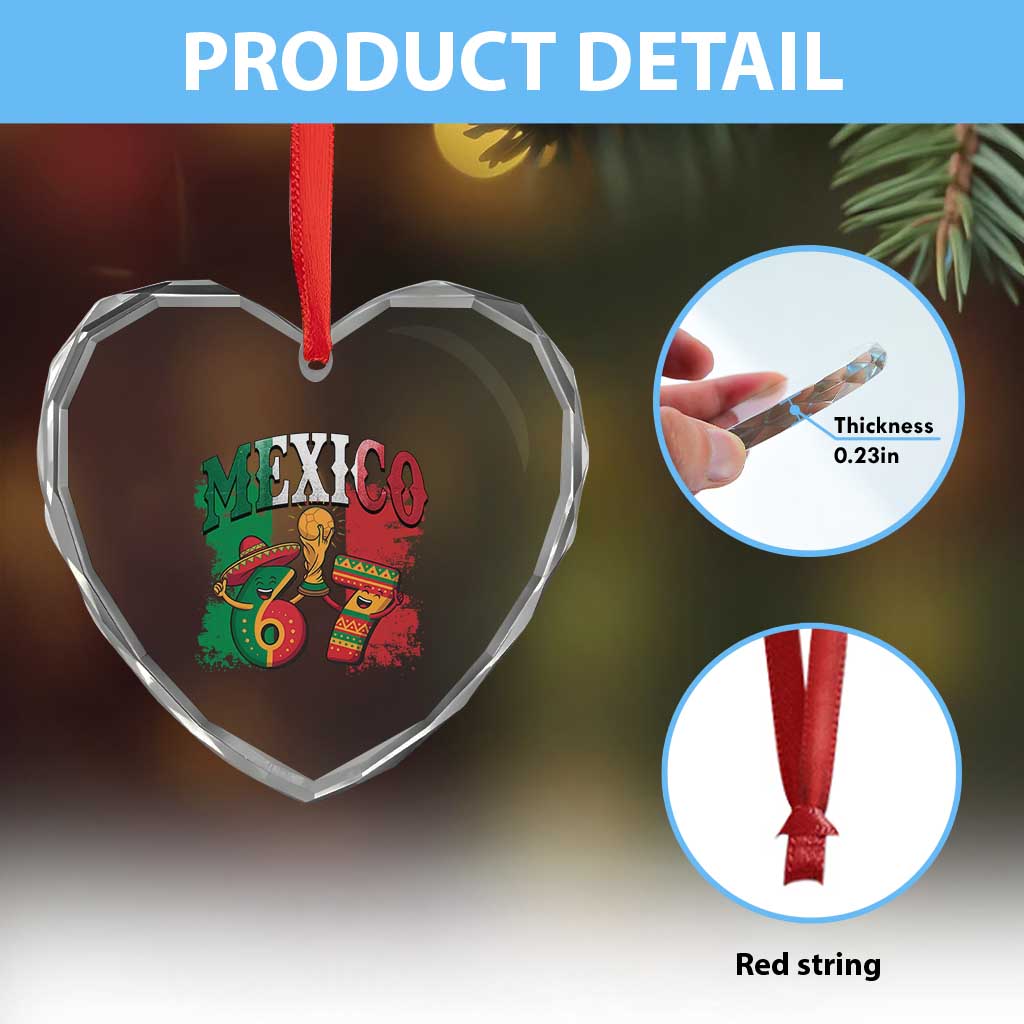 Mexico Soccer Fan Heart Crystal Glass Ornament Funny 67 Viral Gen Alpha Slang Gift