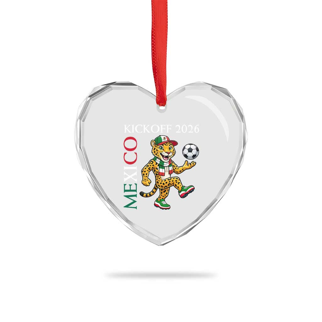 Mexico Soccer Pride Jaguar Kickoff 2026 Heart Crystal Glass Ornament