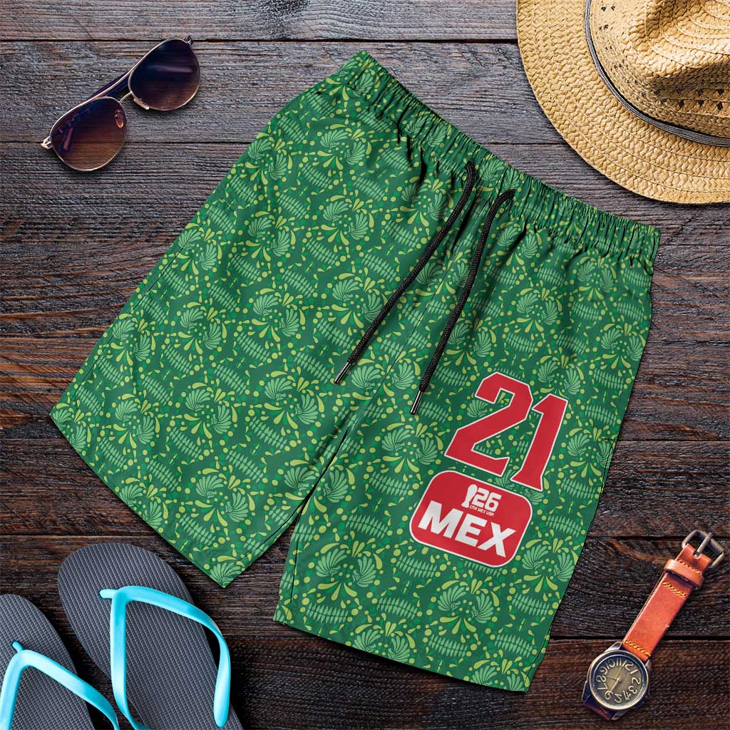Mexico WC26 Custom Shorts for Men Minimalist Aztec Eagle Green Color