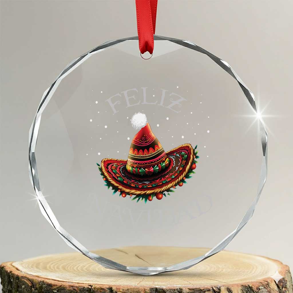 Mexico Xmas Crystal Glass Ornament Feliz Navidad Santa Hat Sombrero - Wonder Print Shop