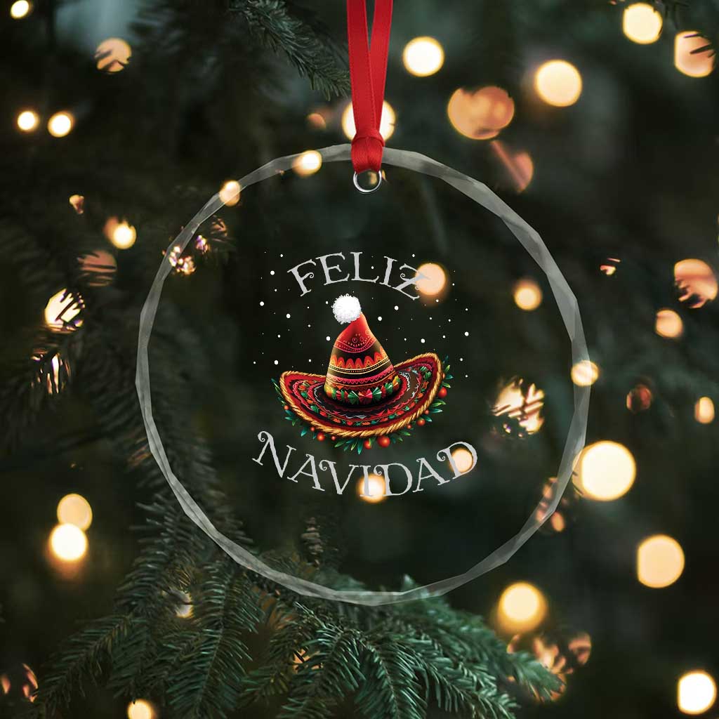 Mexico Xmas Crystal Glass Ornament Feliz Navidad Santa Hat Sombrero TS09