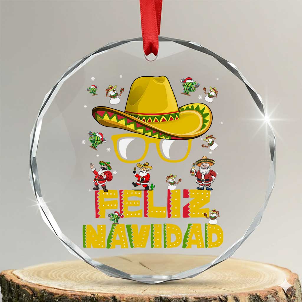 Mexico Xmas Crystal Glass Ornament Feliz Navidad Sombrero - Wonder Print Shop