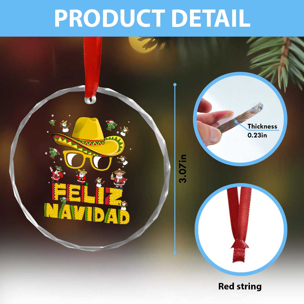 Mexico Xmas Crystal Glass Ornament Feliz Navidad Sombrero TS10