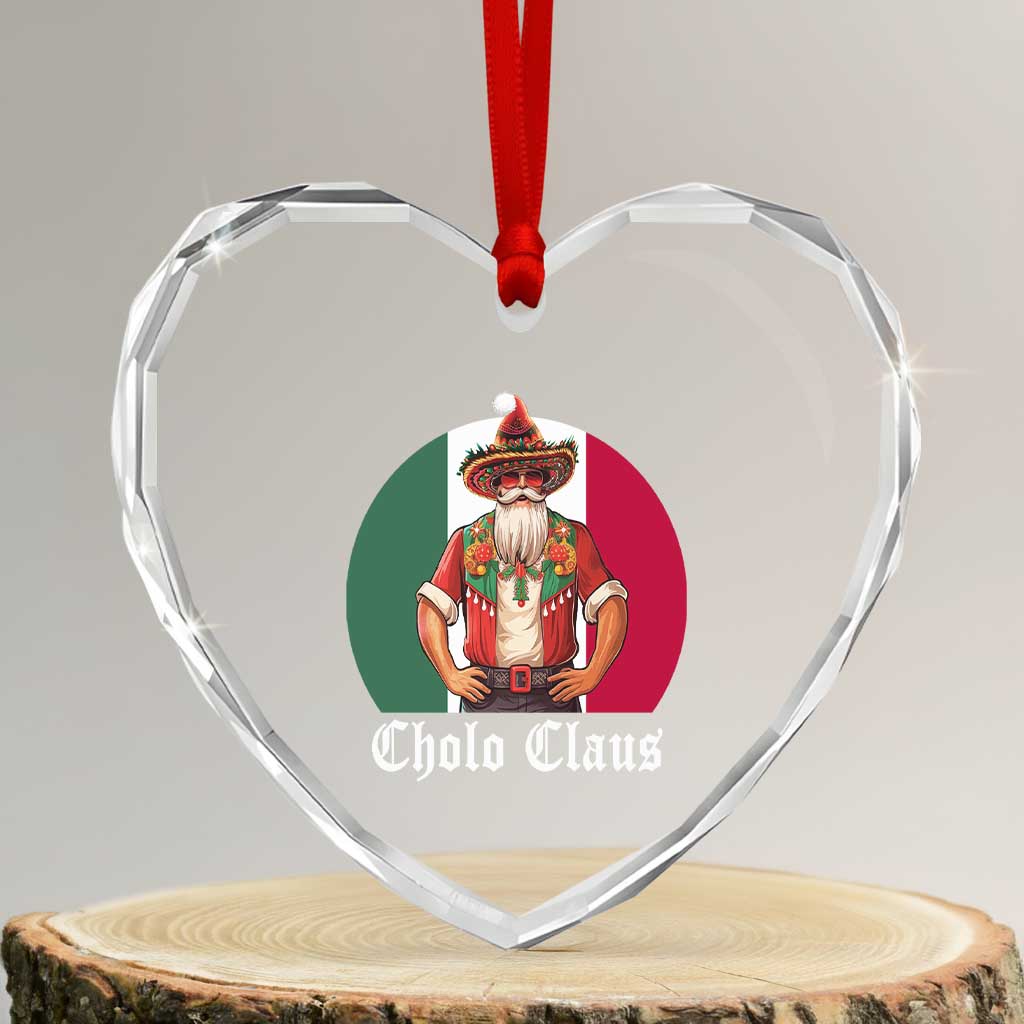 Mexico Xmas Heart Crystal Glass Ornament Cholo Claus Mexican Santa Sombrero Feliz Navidad - Wonder Print Shop