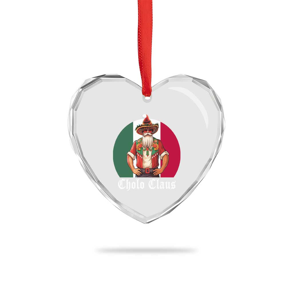 Mexico Xmas Heart Crystal Glass Ornament Cholo Claus Mexican Santa Sombrero Feliz Navidad - Wonder Print Shop