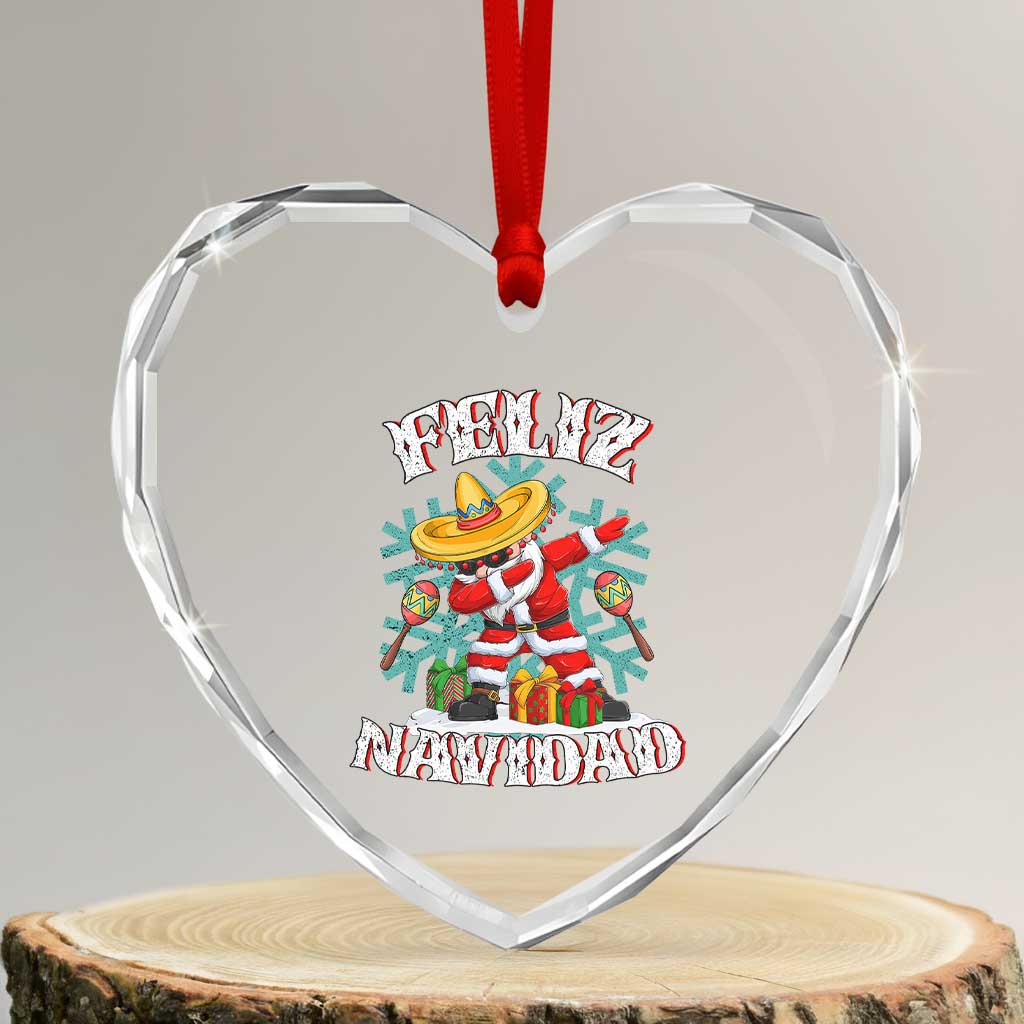 Mexico Xmas Heart Crystal Glass Ornament Feliz Navidad Dabbing Spanish Sombrero - Wonder Print Shop