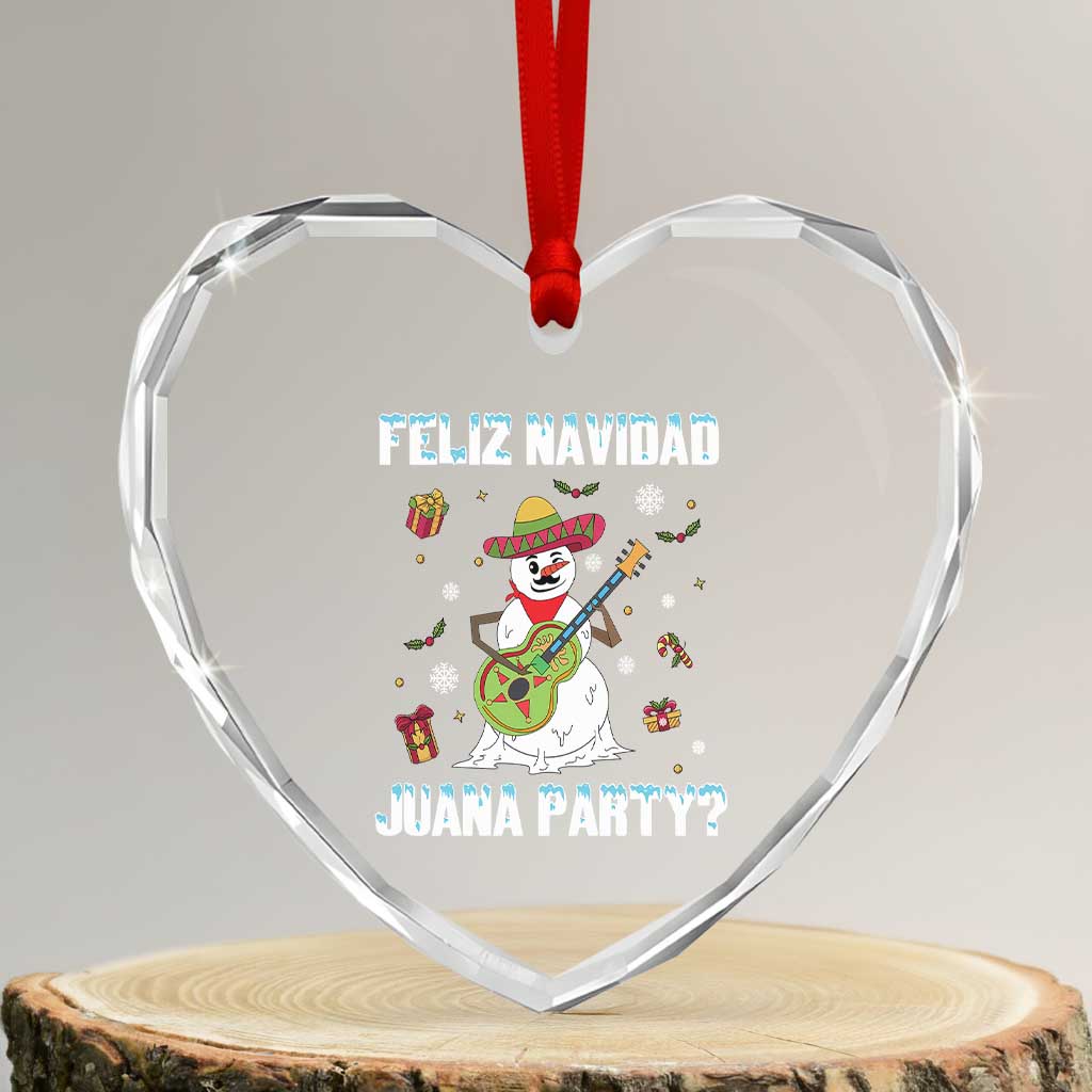 Mexico Xmas Heart Crystal Glass Ornament Feliz Navidad Juana Party Snowman Dancing - Wonder Print Shop