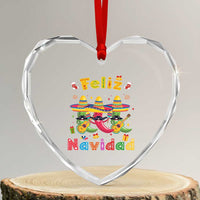 Mexico Xmas Heart Crystal Glass Ornament Feliz Navidad Mexican Fiesta Hot Pepper Guitar Party - Wonder Print Shop