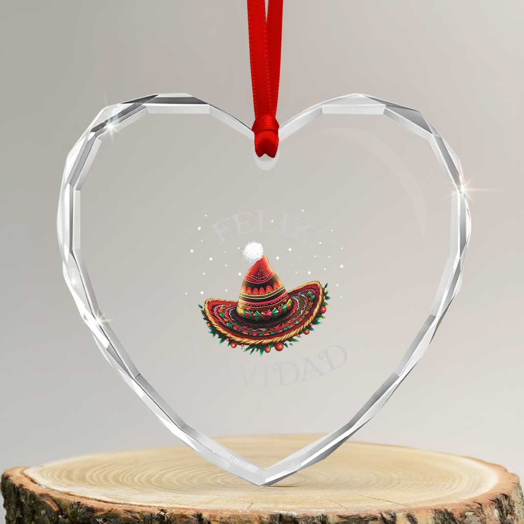Mexico Xmas Heart Crystal Glass Ornament Feliz Navidad Santa Hat Sombrero - Wonder Print Shop
