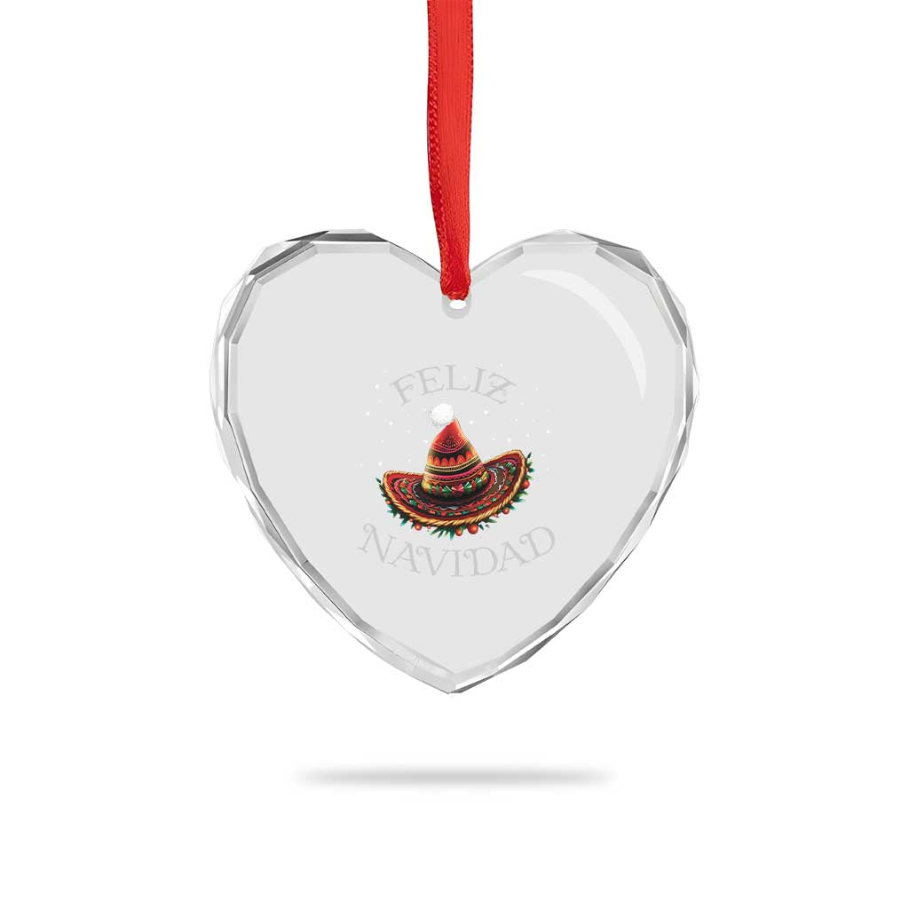 Mexico Xmas Heart Crystal Glass Ornament Feliz Navidad Santa Hat Sombrero - Wonder Print Shop