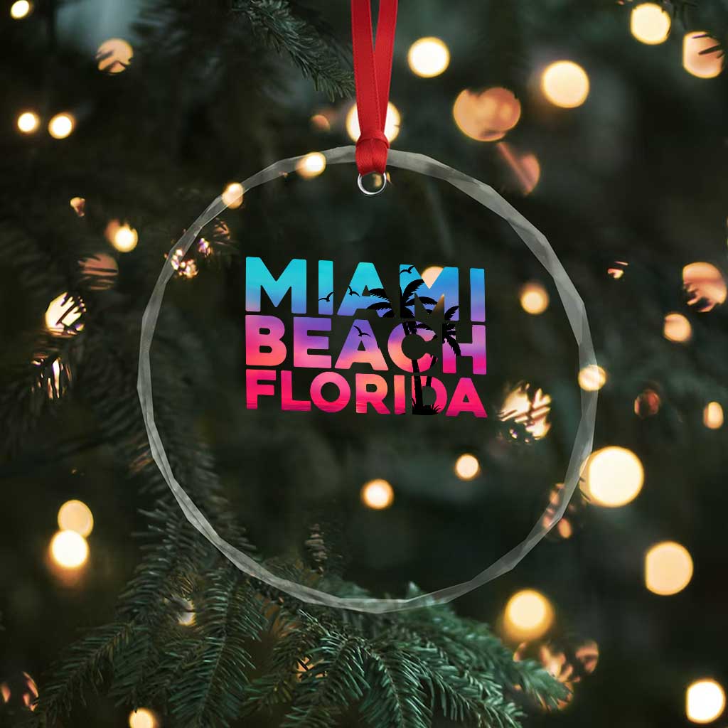 Miami Beach Florida Proud Crystal Glass Ornament Floridian Retro Palms Trees