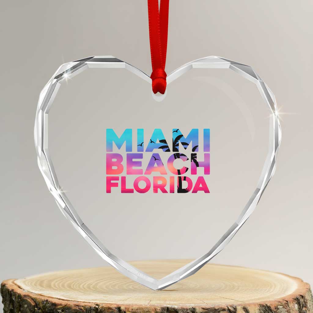 Miami Beach Florida Proud Heart Crystal Glass Ornament Floridian Retro Palms Trees