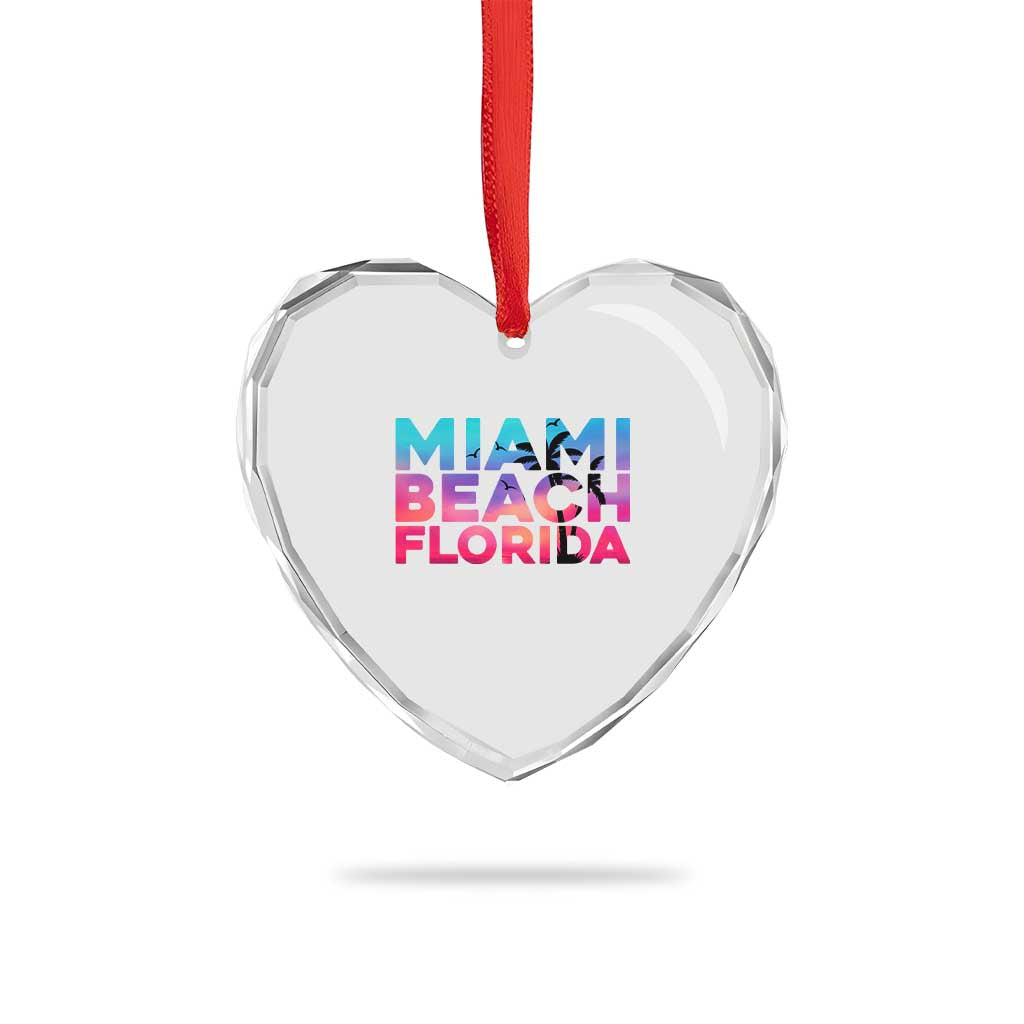 Miami Beach Florida Proud Heart Crystal Glass Ornament Floridian Retro Palms Trees
