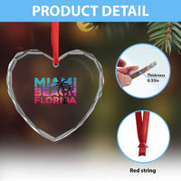Miami Beach Florida Proud Heart Crystal Glass Ornament Floridian Retro Palms Trees