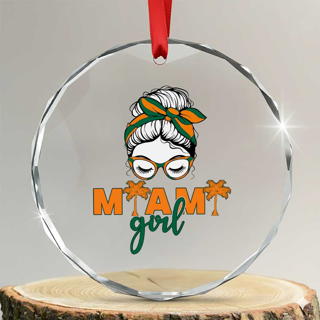 Miami Girl Messy Bun Bandana Crystal Glass Ornament South Florida Pride Palm Trees