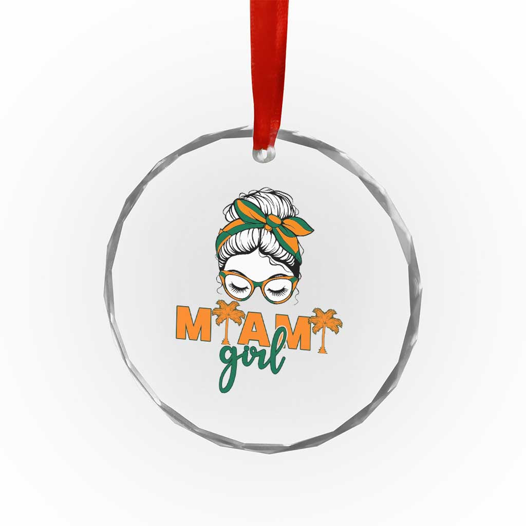 Miami Girl Messy Bun Bandana Crystal Glass Ornament South Florida Pride Palm Trees