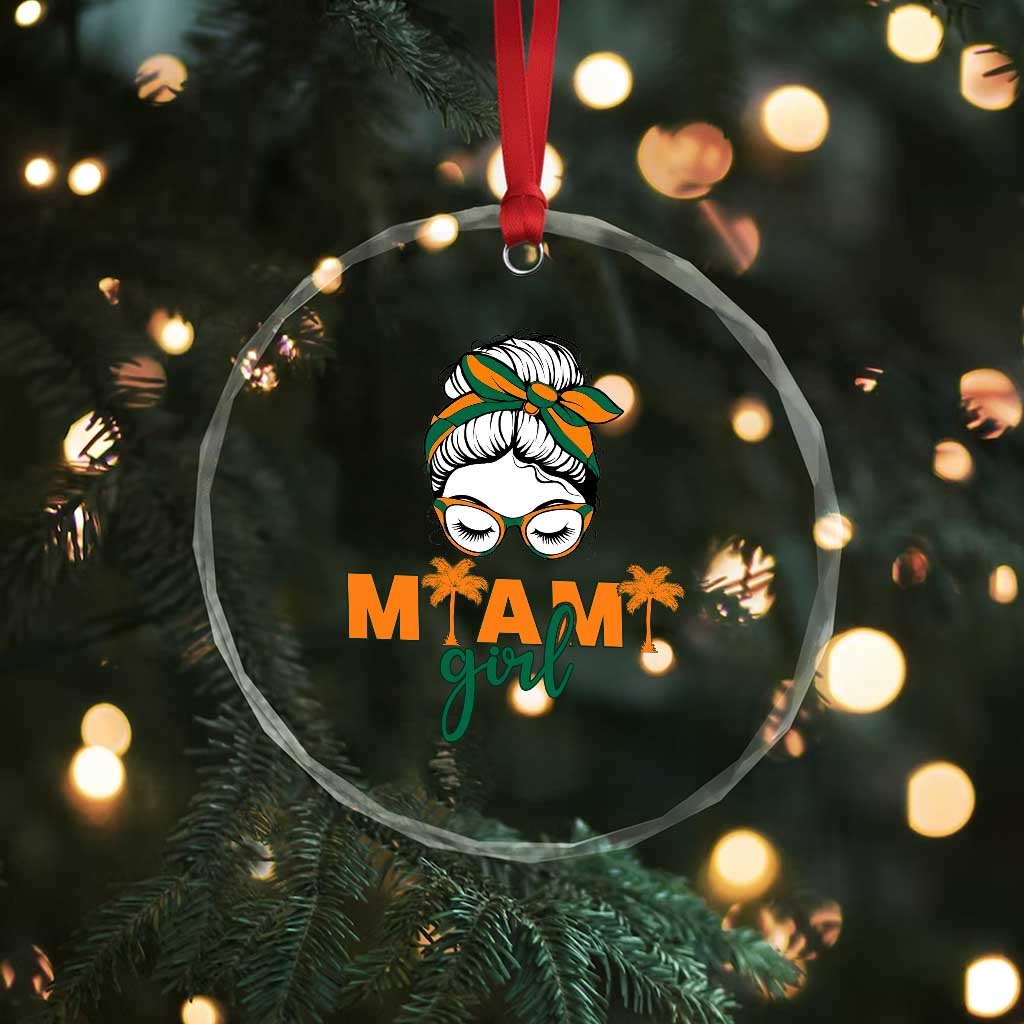 Miami Girl Messy Bun Bandana Crystal Glass Ornament South Florida Pride Palm Trees