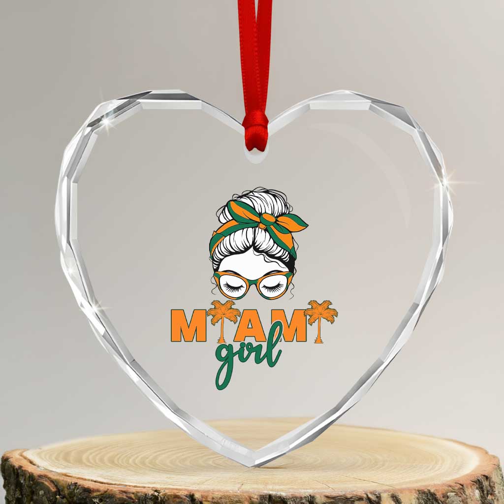 Miami Girl Messy Bun Bandana Heart Crystal Glass Ornament South Florida Pride Palm Trees