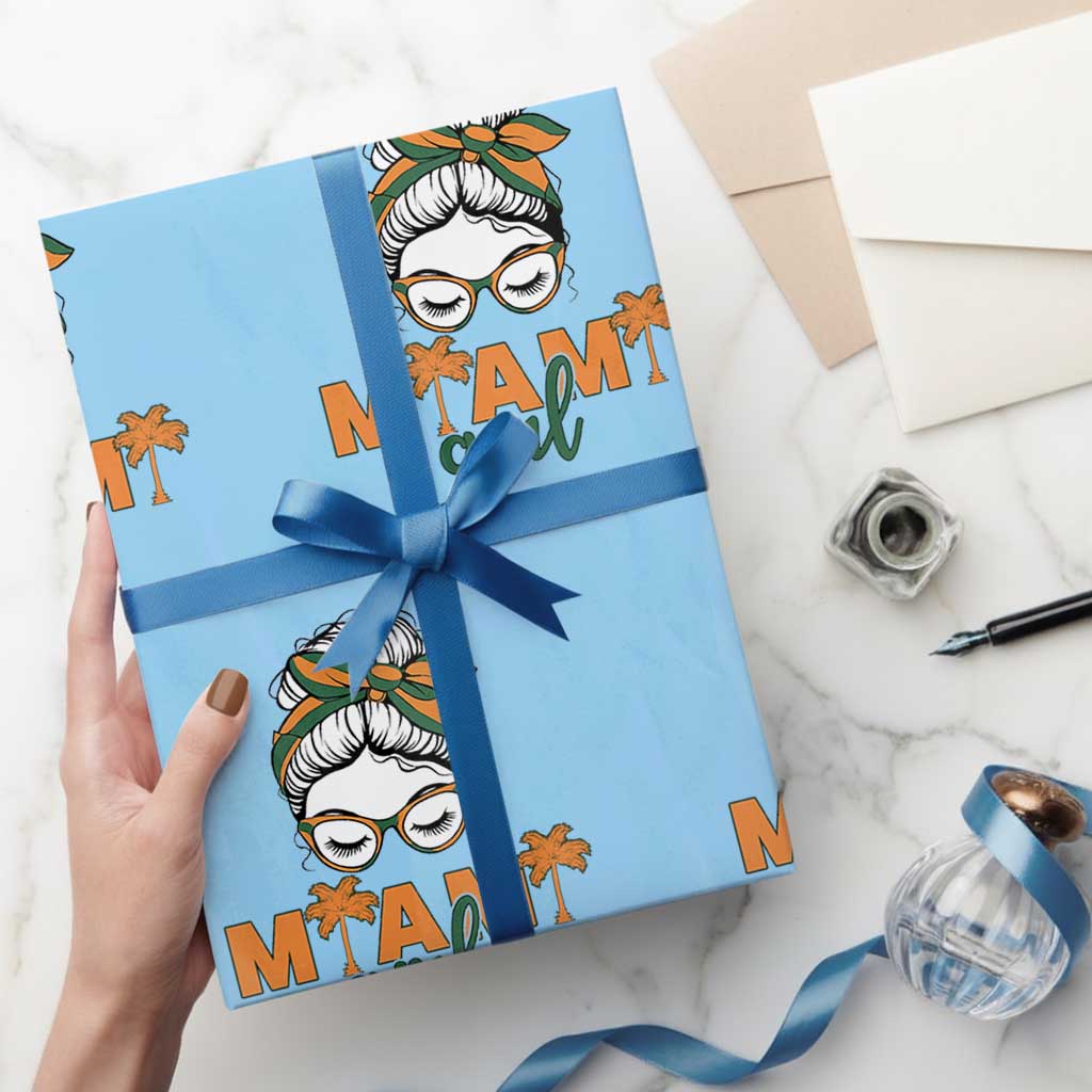 Miami Girl Messy Bun Bandana Wrapping Paper Roll South Florida Pride Palm Trees