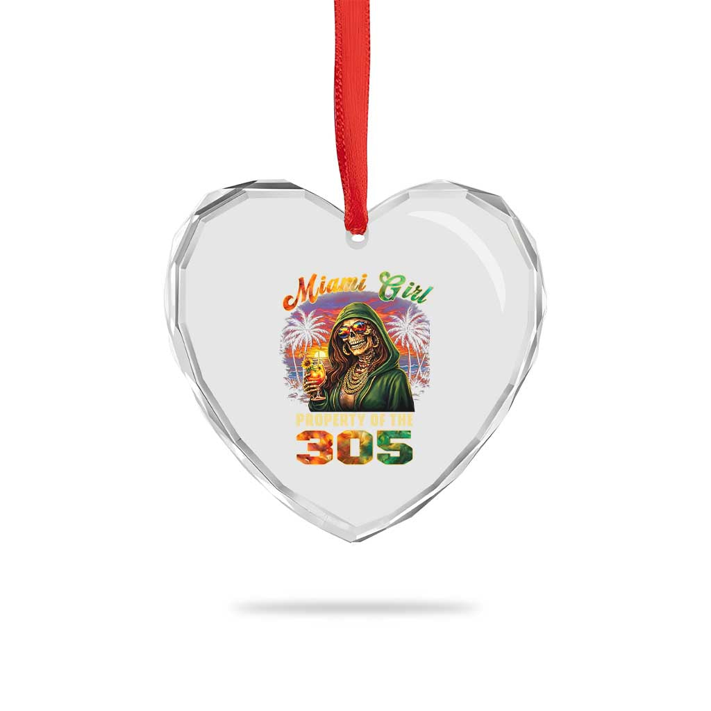 Miami Girl Skeleton Property of the 305 Heart Crystal Glass Ornament Tropical City Florida Pride Street Style