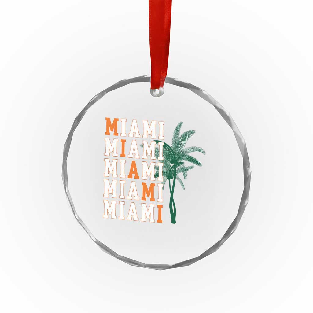 Miami Pride Palm Tree Graphic Crystal Glass Ornament Orange and Green Tropical City Vibes