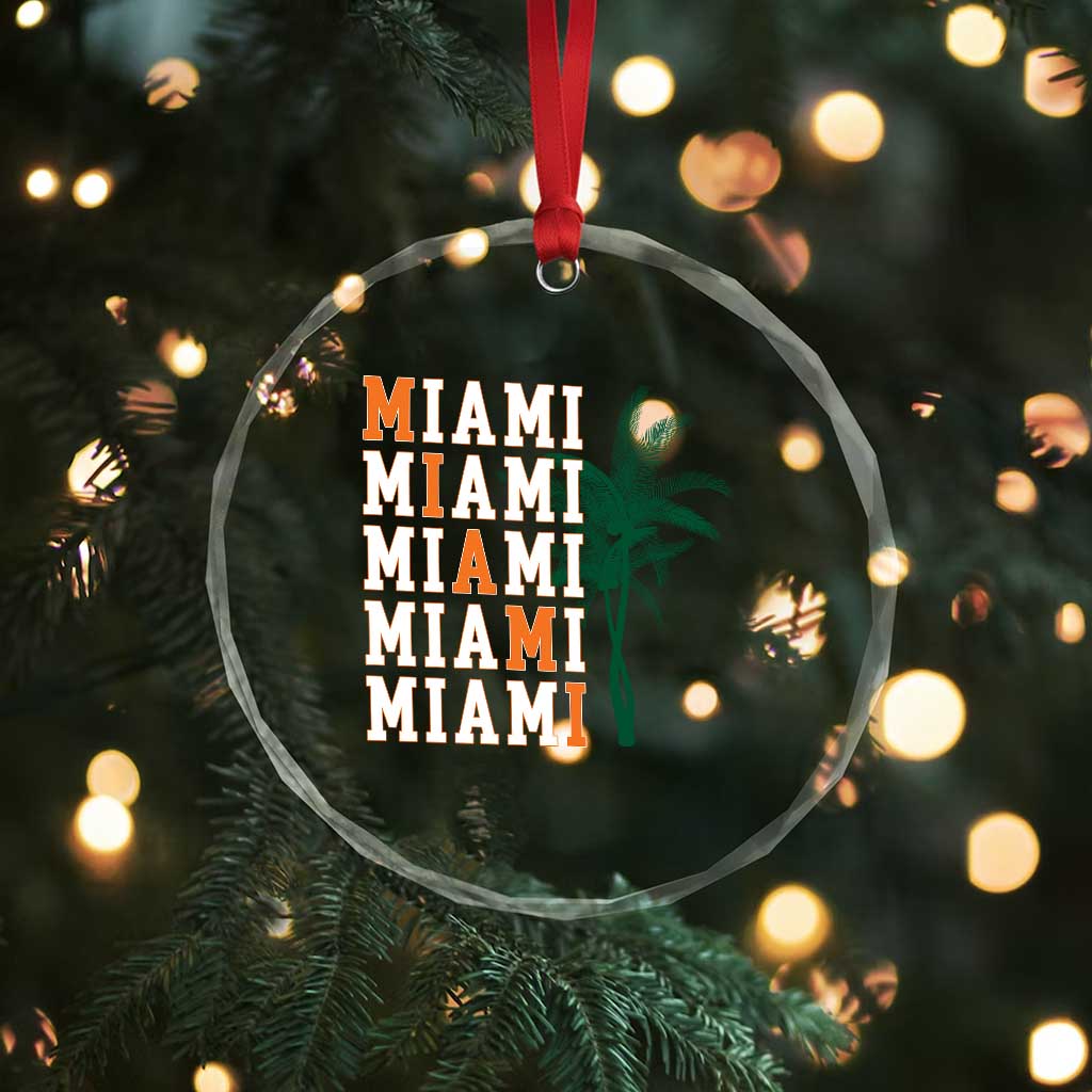 Miami Pride Palm Tree Graphic Crystal Glass Ornament Orange and Green Tropical City Vibes